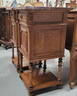 Pair French Oak Henry II Style Rouge Marble Topped Bedside Cabinet | Antique & Vintage | Moonee Ponds Antiques | Australia Wide Delivery
