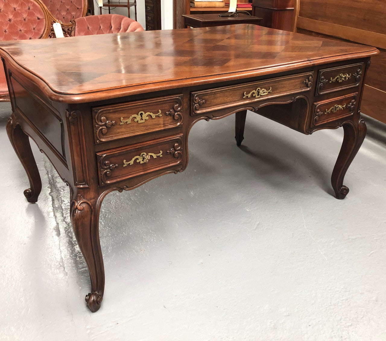 Antique French Walnut & Parquetry Top Louis XV Style Partners Desk | Antique & Vintage | Moonee Ponds Antiques | Australia Wide Delivery