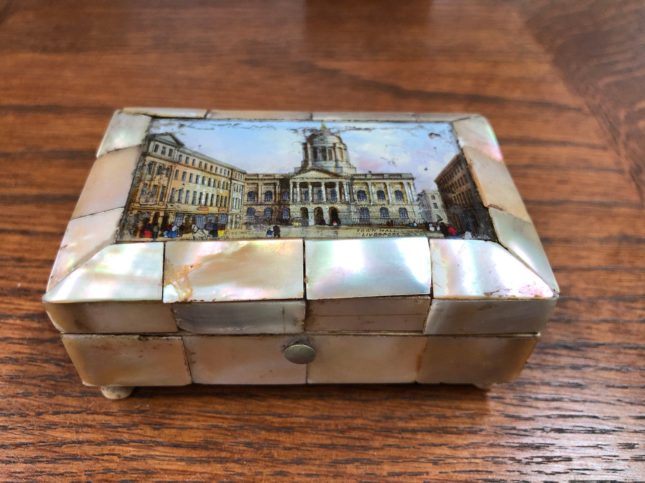 Antique Victorian Mother of Peral & Scene Trinket Box