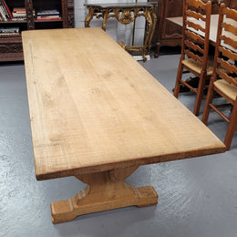Stunning French Oak Farmhouse table with two extension leaves. When fully extended the table measures to a massive 339.5 cm long. Sourced from France and in good original detailed condition.