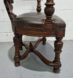 Henry 2nd Style French Oak Leather Library Chair | Antique & Vintage | Moonee Ponds Antiques | Australia Wide Delivery
