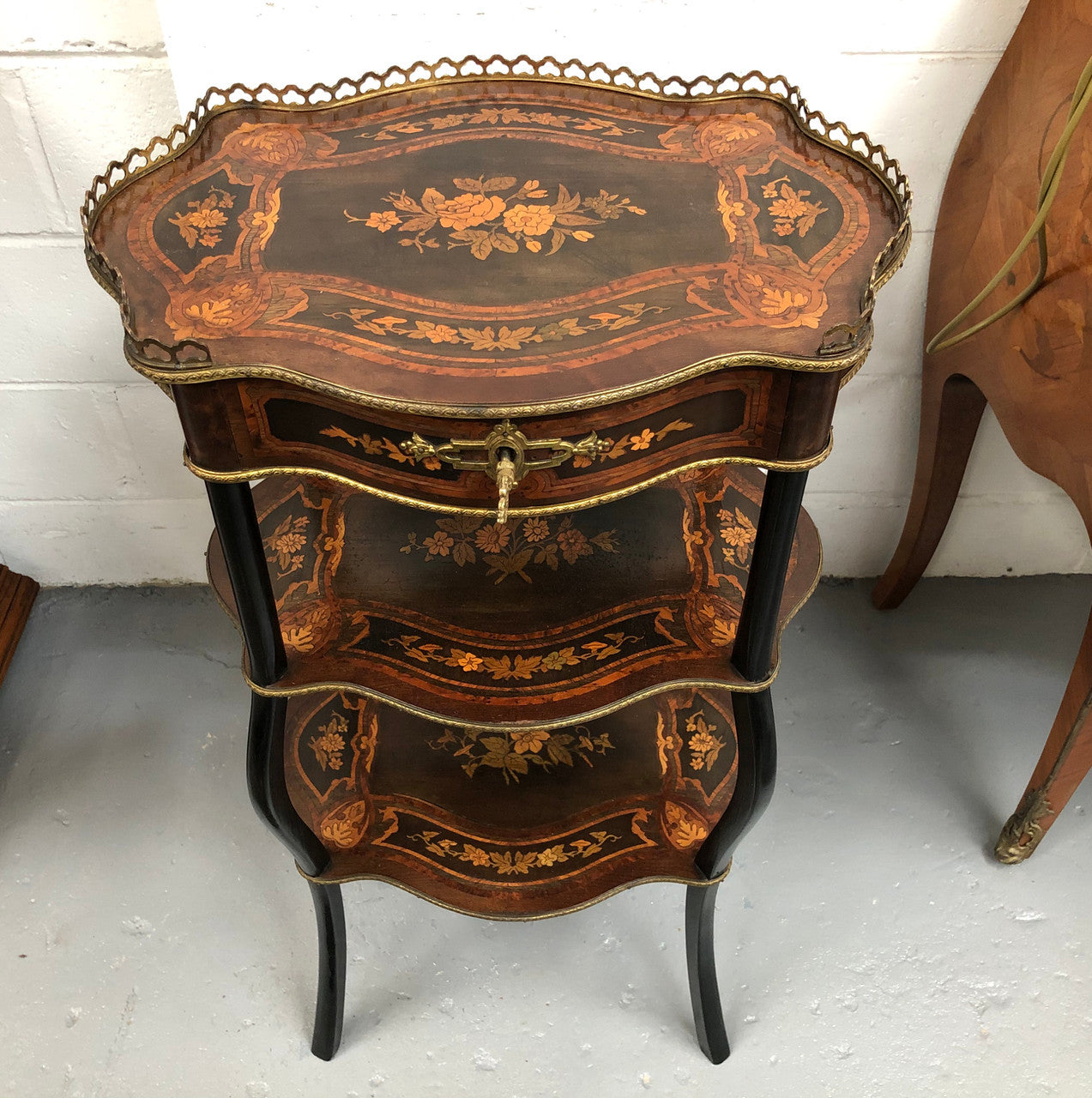 Rare French Inlaid Three Tier Etagere