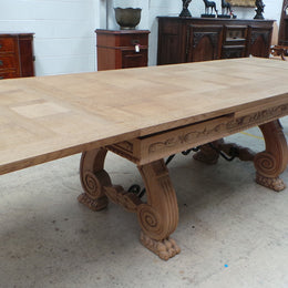 Antique French Oak Spanish Style Parquetry Top Extension Table