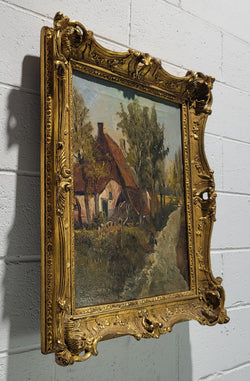 French Farmhouse Scene Signed Oil On Canvas Painting With Gilt Frame | Antique & Vintage | Moonee Ponds Antiques | Australia Wide Delivery