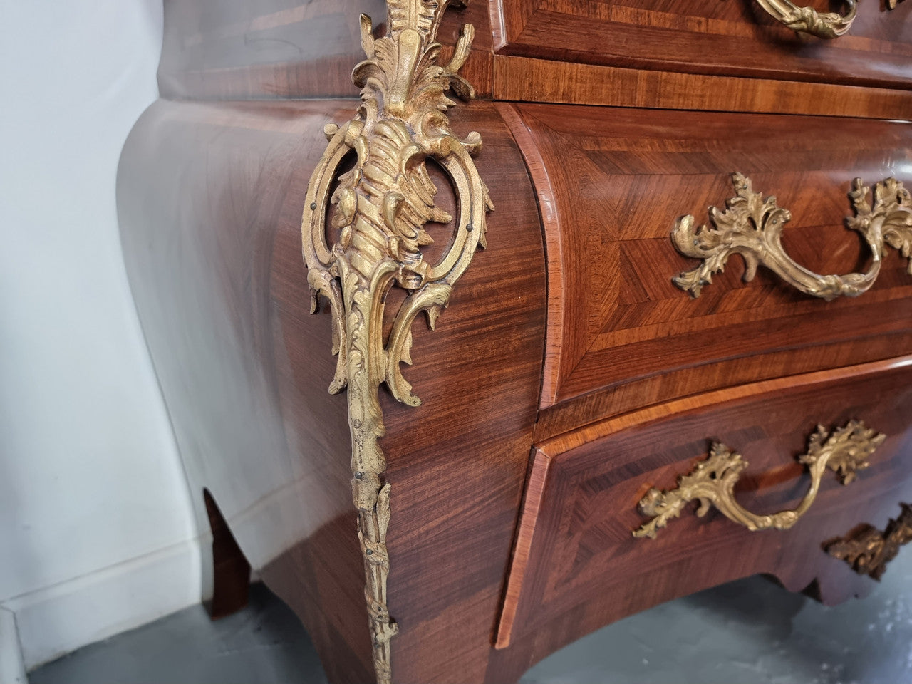 Grand French Bombe Shape Rosewood & Walnut Marble Top Commode | Antique & Vintage | Moonee Ponds Antiques | Australia Wide Delivery