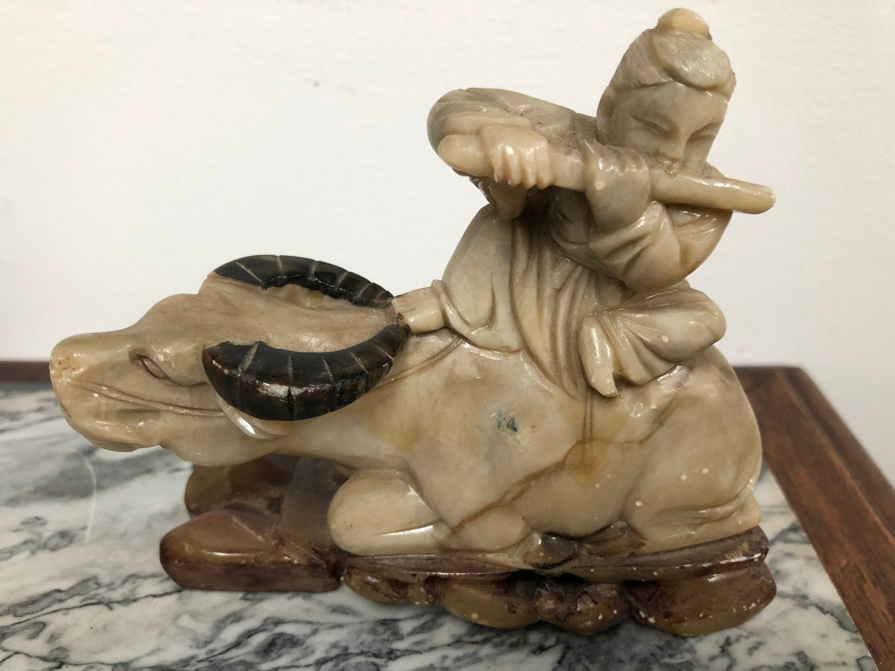 Antique Chinese Carved Soapstone Buffalo and man playing flute | Antique & Vintage | Moonee Ponds Antiques | Australia Wide Delivery
