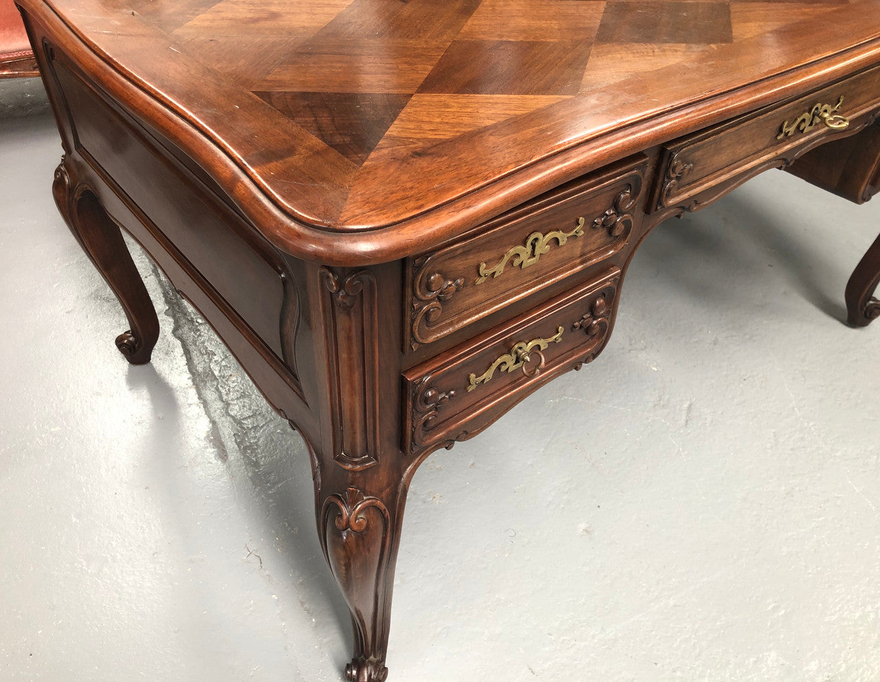 Antique French Walnut & Parquetry Top Louis XV Style Partners Desk | Antique & Vintage | Moonee Ponds Antiques | Australia Wide Delivery