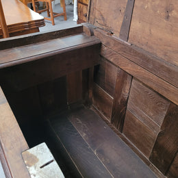 Stunning 18th Century solid French oak Cassone. It has plently of storage space inside along with two drawers at the bottom. It has loads of charter and has been sourced from France. It is in good original detailed condition.