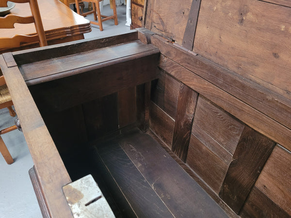 Stunning 18th Century solid French oak Cassone. It has plently of storage space inside along with two drawers at the bottom. It has loads of charter and has been sourced from France. It is in good original detailed condition.