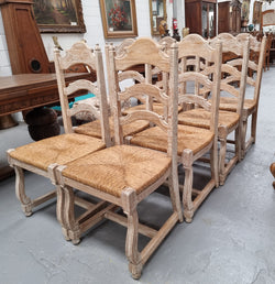 Rustic Set of 8 French Limed Rush Seat Dining Chairs | Antique & Vintage | Moonee Ponds Antiques | Australia Wide Delivery