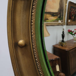 Large round French gilt framed convex mirror. It is a hard to find size with a total diameter of 67 cm. It has been sourced from France and is in good original condition.