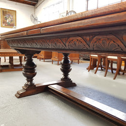 Large Rustic French Oak Parquetry Top Extending Table