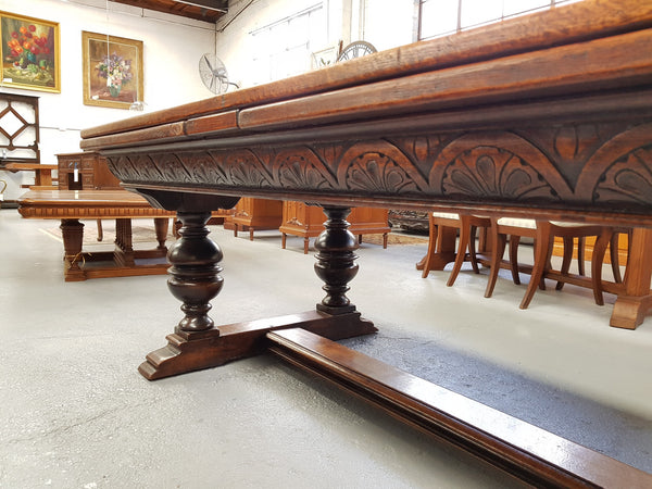 Large Rustic French Oak Parquetry Top Extending Table