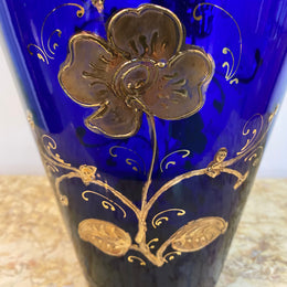 Large Edwardian Bristol Blue & Gilt Enamelled Vase
