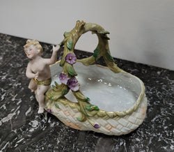 Late Victorian China Basket Decorated With Floral & Child Figure | Antique & Vintage | Moonee Ponds Antiques | Australia Wide Delivery