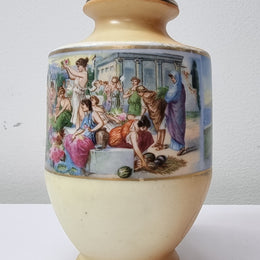 Antique silver top vase with interesting scenes. Please view photos as they form part of the description. In good original condition.