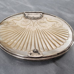 Stunning Oval Georgian Silver & Carved Mother of Peral Snuff Box