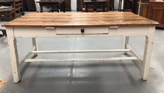 Early Victorian Pine table/desk with drawer on one side and white painted base. This would make an ideal desk for someone who needs plenty of space to work or an ideal dinning table for a small area. In good original detailed condition.