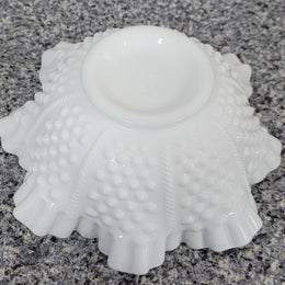 Charming frilled edge “Fenton” milk glass bowl. It is in good original condition, please view photos as they help form part of the description.