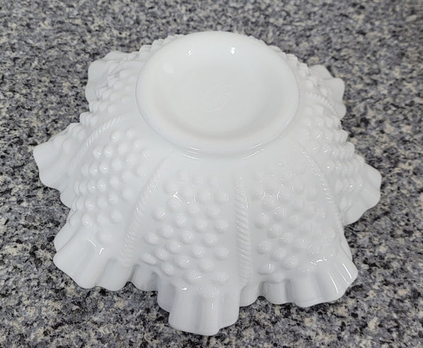 Charming frilled edge “Fenton” milk glass bowl. It is in good original condition, please view photos as they help form part of the description.