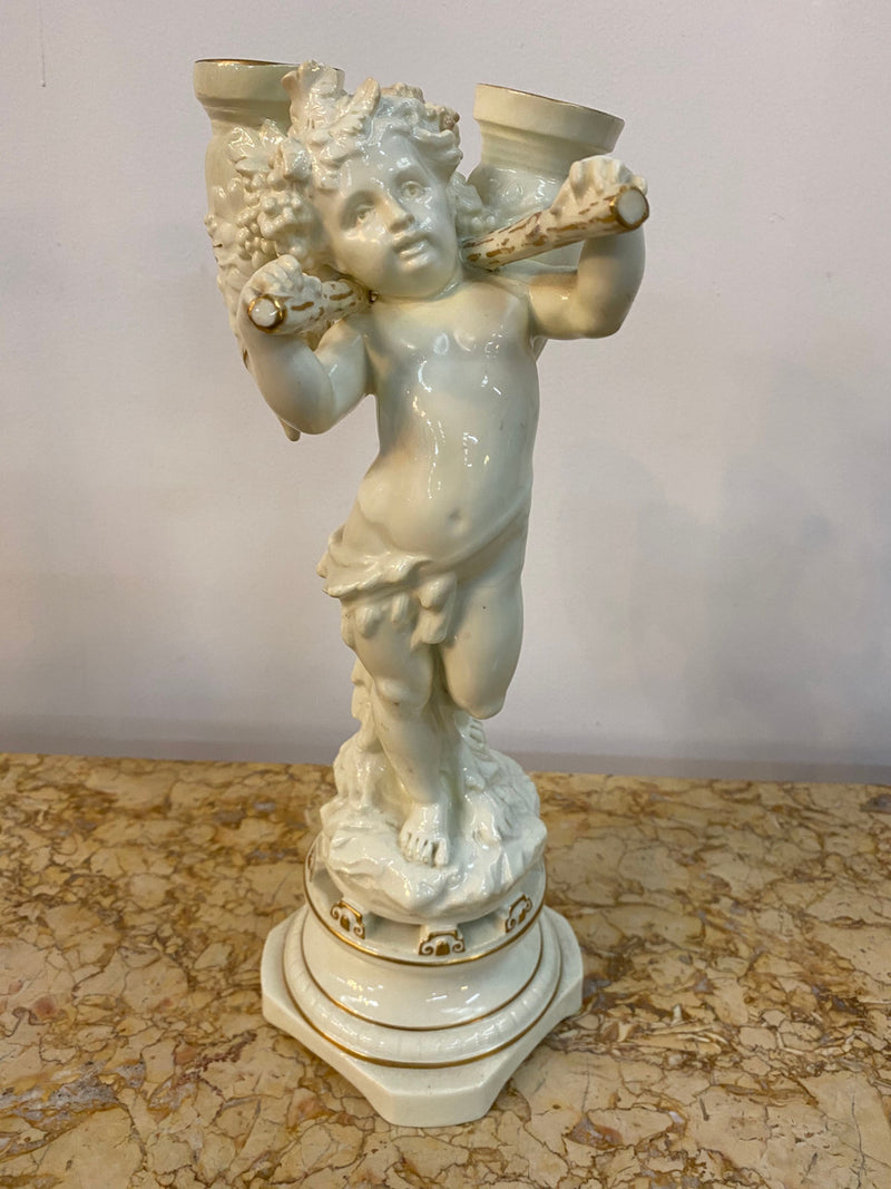 Victorian Porcelain Cherub Statue Posy Vase