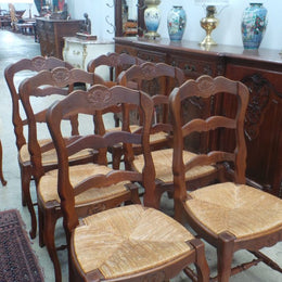 Set of Six French Oak Ladder Back Chairs