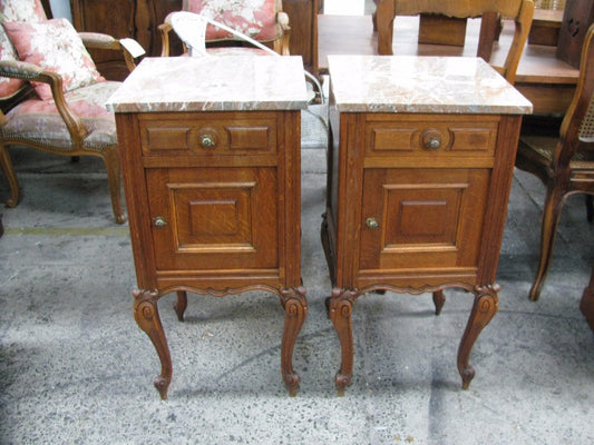 Pair French Oak Bedside Cabinets