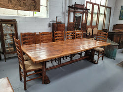Reclaimed Pine & Oregon Stretcher Base Dining Table | Antique & Vintage | Moonee Ponds Antiques | Australia Wide Delivery