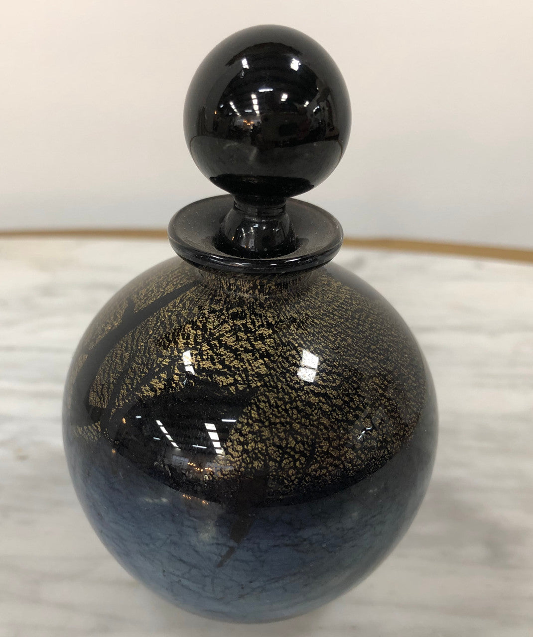 Nick Wirdnam Round Black & Gold Art Glass Scent Bottle | Antique & Vintage | Moonee Ponds Antiques | Australia Wide