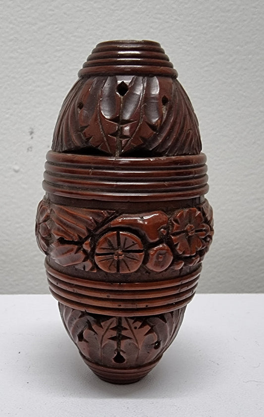 Victorian Hand Carved Coquilla Nut Egg Secret Box