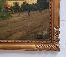 French Oil On Canvas Of Farmhouse Scene in Art Deco Frame | Antique & Vintage | Moonee Ponds Antiques | Australia Wide Delivery