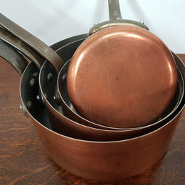 French Set of Five Antiques Copper Pans