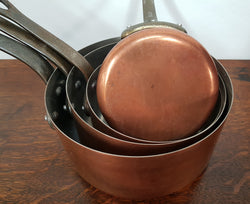 French Set of Five Antiques Copper Pans | Antique & Vintage | Moonee Ponds Antiques | Australia Wide Delivery