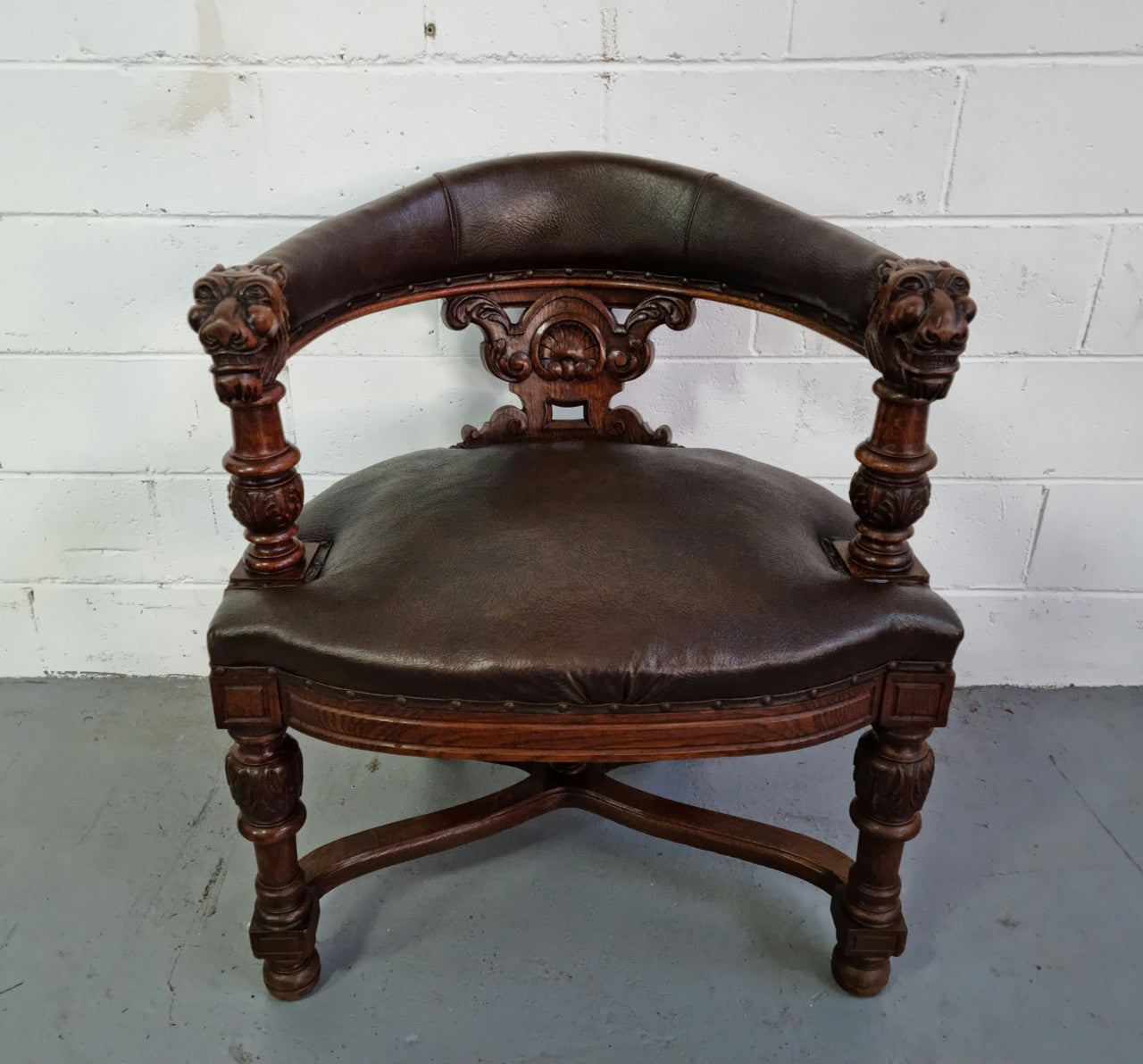 Henry 2nd Style French Oak Leather Library Chair | Antique & Vintage | Moonee Ponds Antiques | Australia Wide Delivery