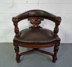 Henry 2nd Style French Oak Leather Library Chair | Antique & Vintage | Moonee Ponds Antiques | Australia Wide Delivery