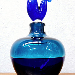Impressive Signed 2 tone Blue Glass Perfume Bottle With Stopper. No Chips or Cracks in good condition.  Please see photos as they form part of the description.