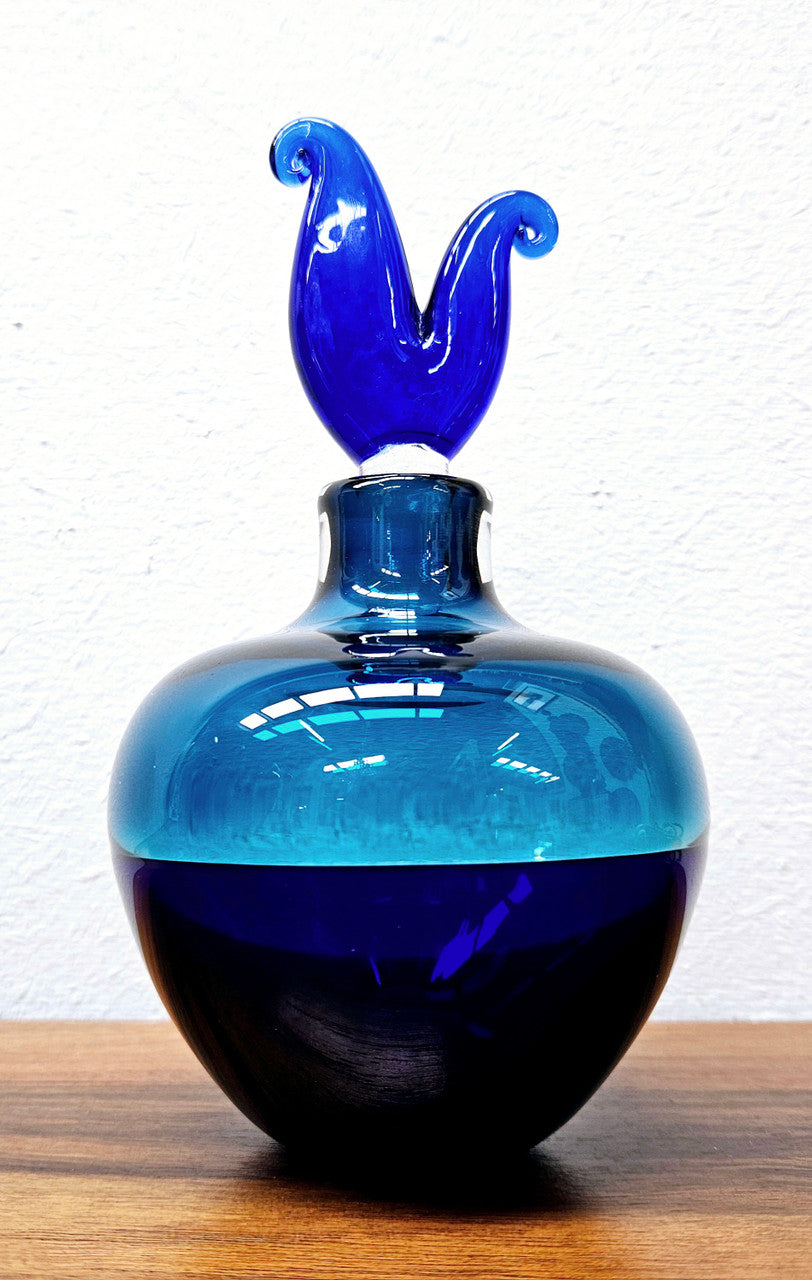 Impressive Signed 2 tone Blue Glass Perfume Bottle With Stopper. No Chips or Cracks in good condition.  Please see photos as they form part of the description.