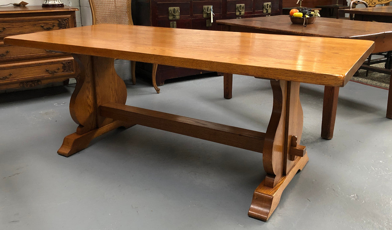 A French Style Oak Stretcher Base Table With Amazing Wood Grain | Antique & Vintage | Moonee Ponds Antiques | Australia Wide Delivery