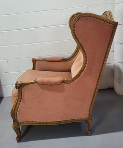 French Pair Of Louis XV Style Pink Upholstered Wing Back Chairs | Antique & Vintage | Moonee Ponds Antiques | Australia Wide Delivery