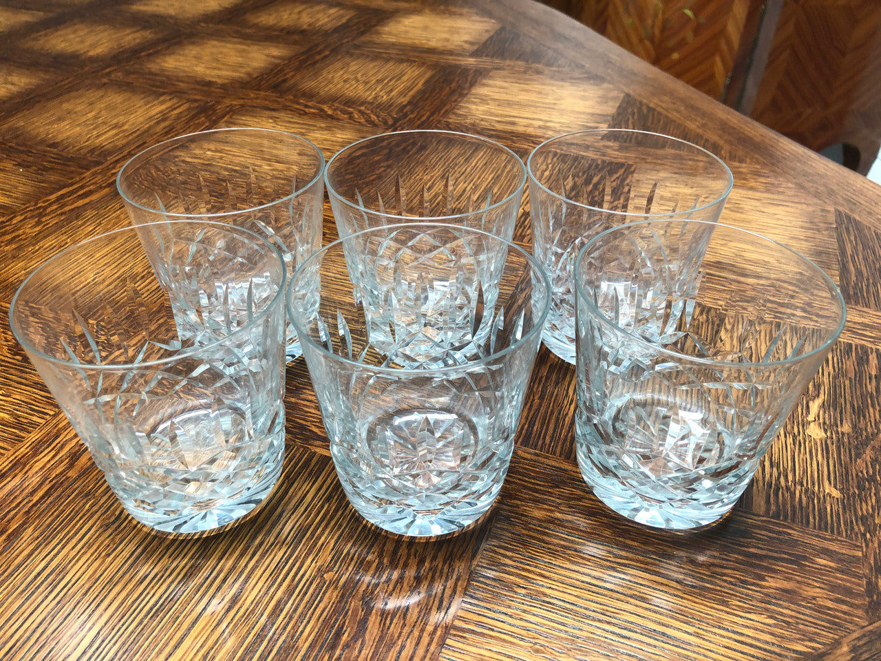 Set Of Six Lead Hand Cut Crystal Whiskey Glasses