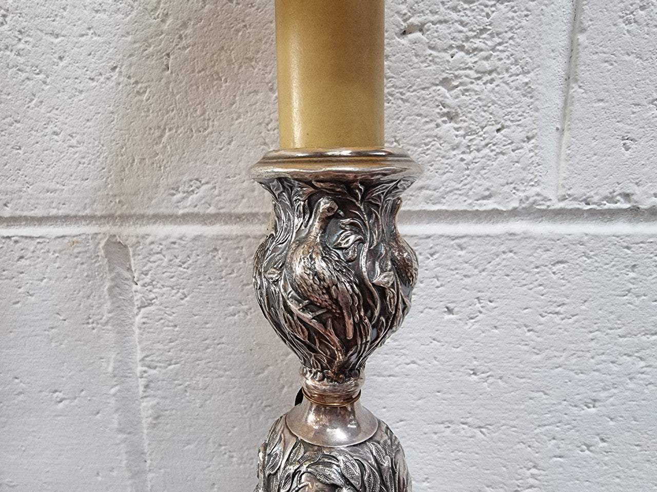 Pair of Antique French Silver Candlesticks Table Lamps Embossed With Birds & Floral Pattern | Antique & Vintage | Moonee Ponds Antiques | Australia Wide Delivery