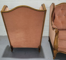French Pair Of Louis XV Style Pink Upholstered Wing Back Chairs | Antique & Vintage | Moonee Ponds Antiques | Australia Wide Delivery