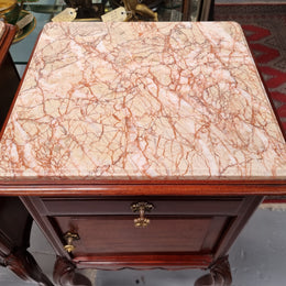 Pair French Louis 15th Style Mahogany Inset Marble Top Bedsides