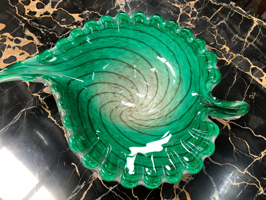 Vintage Murano Cased Glass Bowl In Emerald Green