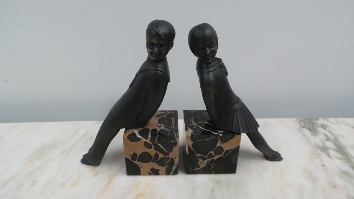 A Pair Of French Art Deco Bronze Metal Signed "MILO" Bookends | Antique & Vintage | Moonee Ponds Antiques | Australia Wide Delivery