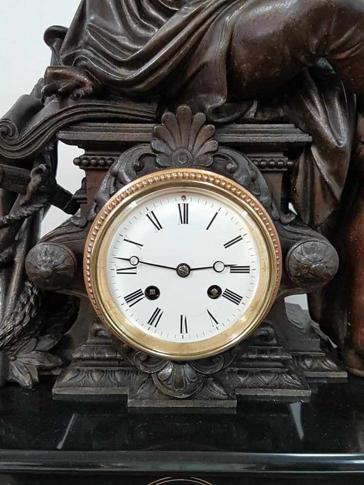 French 19th Century Three Piece Figural Clock Set