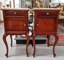Pair French Louis 15th Style Mahogany Inset Marble Top Bedsides | Antique & Vintage | Moonee Ponds Antiques | Australia Wide Delivery