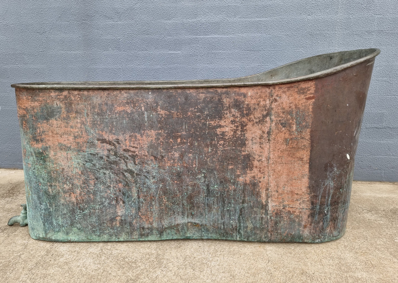 Rare French 19th Century Copper & Galvanized Interior Bath Tub | Antique & Vintage | Moonee Ponds Antiques | Australia Wide Delivery