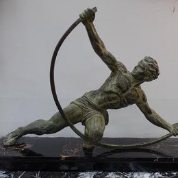 Art Deco Sculpture Of "The Bender" Signed By Jean De Roncourt With His Initials
