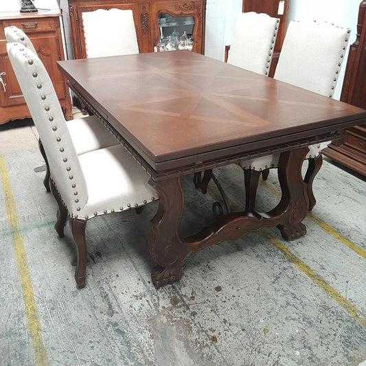 French Oak Spanish Style Parquetry Top Extension Table